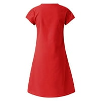 modna ženska labava ljetna jednobojna pamučna lanena haljina s izrezom i kratkim rukavima za žene, ljetna jesenska košulja, crvena