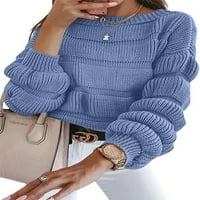 Ženski pleteni džemperi u boji, džemper s okruglim vratom, majice, pleteni pulover za putovanja, nebeskoplavi džemper u boji