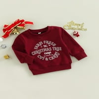 Jesenski Božićni pulover za malu djecu, široka majica s dugim rukavima s okruglim vratom s printom slova za dječake i djevojčice