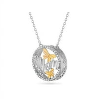 Sterling Silver mama krug sa zlatnim leptirima kristalna ogrlica