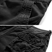 Muške radne kratke hlače s patentnim zatvaračem i gumbima, puno džepova, pamuk, istrošen, opran stil, crna ponude su danas