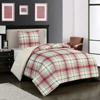 Glavne stanice ugodno flanel obrnuto do super mekanog seta Sherpa Comforter, blizanački, crveni i zeleni kaid