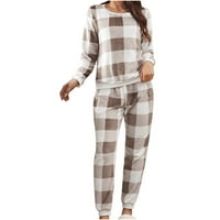 Ženska jednobojna Topla flanelska kućna odjeća s dugim rukavima pidžama Set s elastičnim strukom odijelo hlače gornji dio bluza