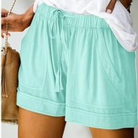 kratke hlače za žene, ženske plus size, udobne casual kratke hlače s elastičnim pojasom i džepom, široke kratke hlače, menta zelene
