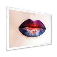 DesignArt 'ženske usne s svijetlim višebojnim ružnim ružem' Moderni uokvireni umjetnički tisak