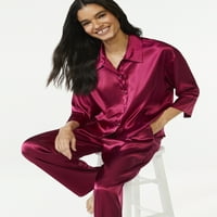 Joyspun ženska satenska pidžama set za spavanje, 2 komada, veličine s 3x
