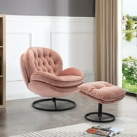 Aukfa tapecirana tapecirana naglašena stolica s otomanom, Velvet okretna stolica za dnevnu sobu, ružičasta