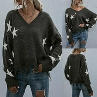 Džemperi za žene modni jesenski modni puloveri s dugim rukavima s okruglim vratom pulover sa zvijezdama pleteni džemper s resicama