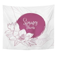 Ružičasta Ožujska Cvjetna botanička skica proljetnog cvijeća linearna Magnolija zidna umjetnost viseća tapiserija Kućni dekor za