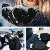 Par toplih rukavica u A-listi, lijepe pahuljaste Zimske rukavice s kabrioletom od nježnog flisa za fotografiranje, crne