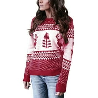 Ženski džemperi jesen-zima s okruglim vratom s geometrijskim uzorkom Božićni pulover džemper u crvenoj boji
