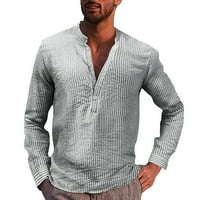 polo majice za muškarce, Muška modna ležerna lanena košulja s prugastim ovratnikom s dugim rukavima, gornja bluza, crna