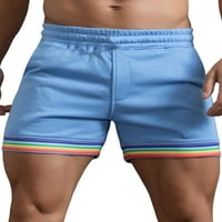 Muške Mini hlače, sportske kratke hlače visokog struka, kratke hlače za vježbanje s elastičnim strukom, udobne hlače u duginim prugama,