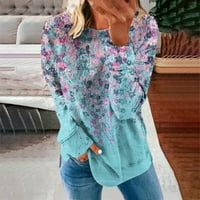 Modne jesenske majice s kapuljačom za žene Slatki pulover s okruglim vratom s dugim rukavima s cvjetnim printom majice s labavim