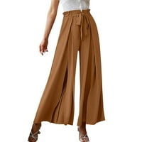 Ženske modne široke hlače s mašnom i visokim strukom, Nabrane široke hlače s remenom
