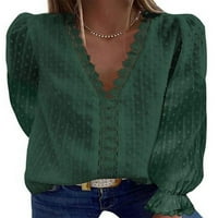 Ženske čipkaste pletene ljetne majice s dekolteom u obliku slova U i napuhanim rukavima, široke bluze, Ležerne majice, vrhovi