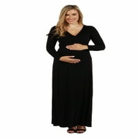 24sena udobna odjeća s V-izrezom majčinstvo dugih rukava maxi haljina
