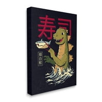 Stupell Industries Godzilla japanski tekst oceanski valovi morski pas sushi platno zidna umjetnost, 30, dizajn Michaela Buxtona