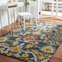 Cvjetni tepih od vune, Mornarsko plavi Multi, 4' 6'