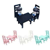 Minijaturni drveni stol za blagovanje i stolica, set namještaja za 1: kućica za lutke za djecu, Bijela