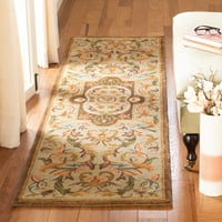 Klasični vuneni tepih s cvjetnim obrubom, bež i maslina, 7'6 9'6 ovalni