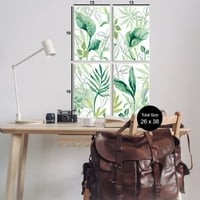 Raznoliki zeleni listovi tropskih biljaka, botaničko i Cvjetno Slikarstvo, zidni tisak bez okvira, set od 4