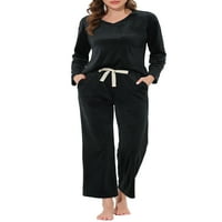 Jedinstvene ponude ženske pidžame Velvet V-izrez za noćna odjeća sa džepovima salona za spavanje