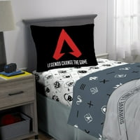 APE Legends Twin krevet u torbi, igračka posteljina, kombinezon i plahte, siva