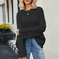 Ženske gaćice u veličini, Plus Size, ležerni zimski džemperi s okruglim vratom, jednobojni pleteni crni džemperi, veličina u veličini