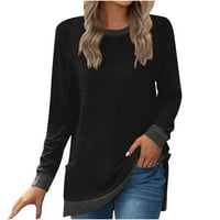 Ženske modne majice s okruglim vratom pulover s dugim rukavima s džepom u boji široka ležerna majica dugih rukava s okruglim vratom