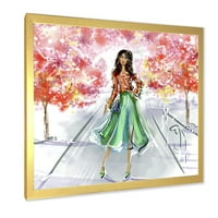 Lijepa žena koja nosi modnu odjeću u parku uokvirena slikanje platna umjetnički tisak
