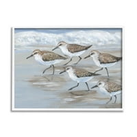 Stupell Industries sandpiper ptičje stado marširajući plaža obala valova slika bijela uokvirena umjetnička print zidna umjetnost,