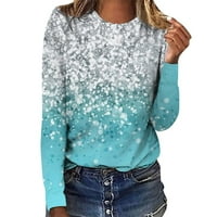 Ženski ljetni vrhovi s okruglim vratom s dugim rukavima, ležerni puloveri s printom, Košulje, Bluze u svijetloplavoj boji ae