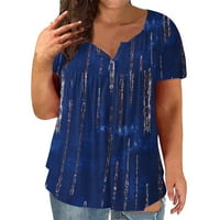 Majice za žene, ženske ljetne široke majice s cvjetnim printom na pruge Plus veličine, dugmad, majica kratkih rukava, bluza