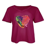 Ženska ležerna košulja s izrezom u obliku slova U i kratkim rukavima s printom ljubavi, vrhovi, bluza u ružičastoj i crvenoj boji,