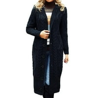 Ženski džemper, kaput, dugi debeli ženski modni jednobojni pleteni kardigan s dugim rukavima i džepovima, džemper kaput