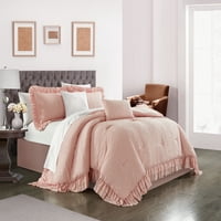 Šik home kaci 7-komadića solidna boja ruffled comforter set, twin xl, siva