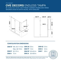 OVE Decors Tampa 66- in. W in. H pravokutni otvor za tuširanje u kutu bez okvira u niklu s panelima s jamstvima